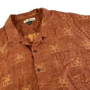 Mens Tommy Bahama 100% Silk Floral Reverse Print Hawaiian Shirt Size XXL Orange